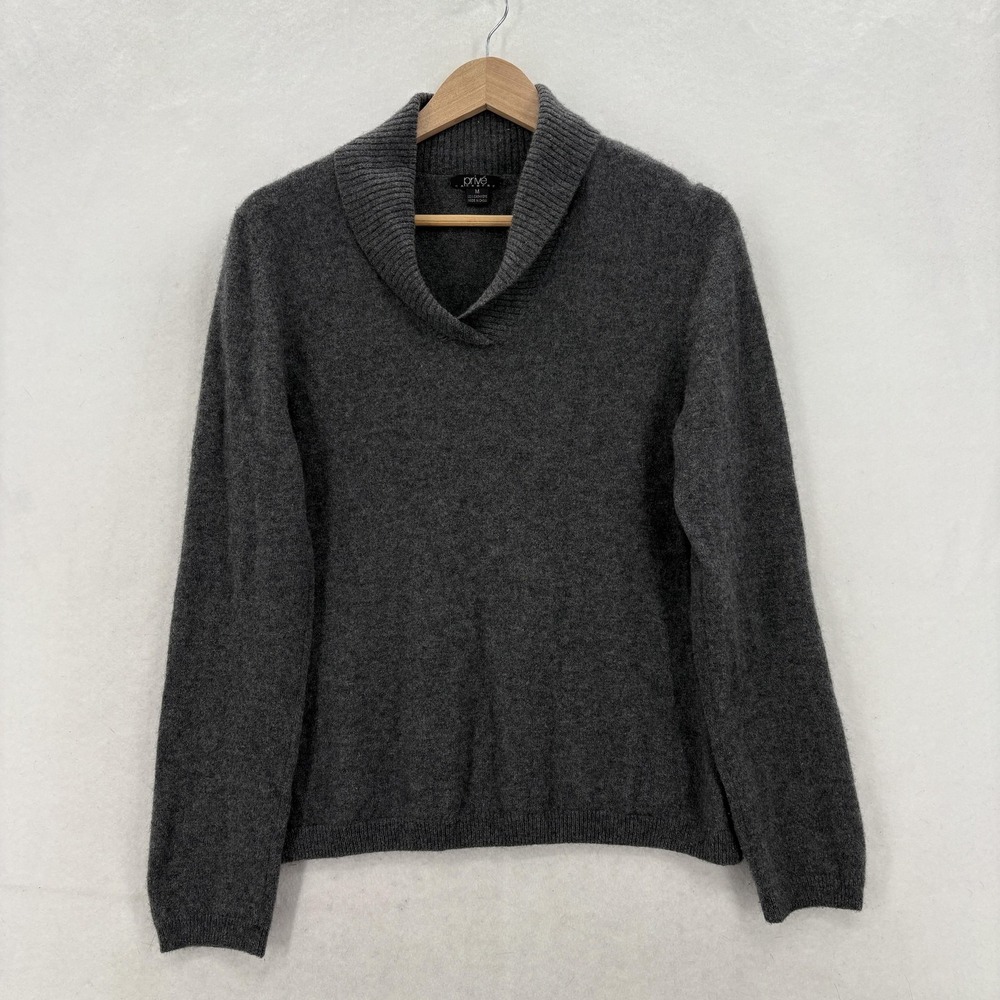 Prive Cashmere Sweater Womens Medium Gray 100% Cashmere Shawl Collar Pullover
